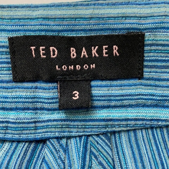 Ted Baker Striped Blue Linen Silk Blend Drawstring Hem Pants - Picture 9 of 11